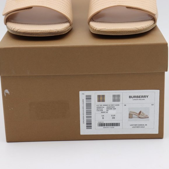 NIB Burberry Winnie Lizard Embossed Nude Leather Mule Slide Sandals - Picture 12 of 12